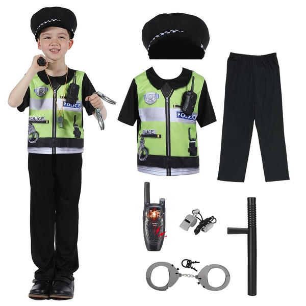 Sincere Party Kids Police Officer Costume Childs Policeman Outfit Cop Fancy Dress Up Cosutme for Boys and Girls 4-6years