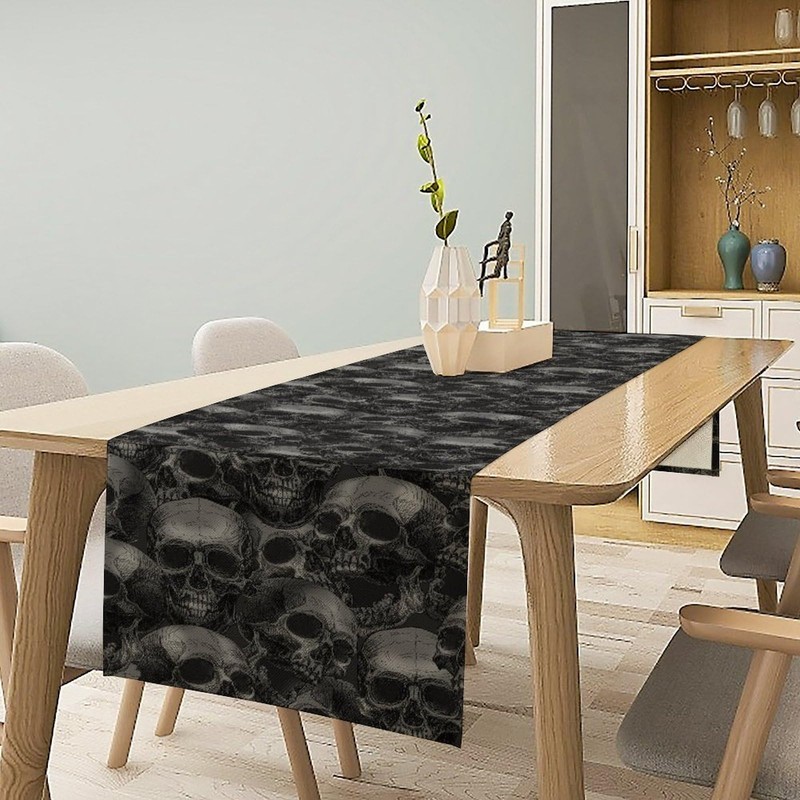 Horror Skull Table Runner Gothic Skeleton Black Halloween Dinner Runner
