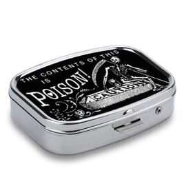 Metal 2 Compartment Pill Organizer Travel Friendly Portable Compact Pill Box Cute Pill Case to Hold Vitamins,Fish Oil,Supplements,Meds,Tablet for Purse,Pocket. (Black scythe)