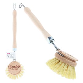 Sorbo Wooden Dish Brush / Tampico - Wooden Dish Brush Made of FSC Wood with Fixed Tampico Bristles, Metal Hanging Hook, Ergonomic Shape