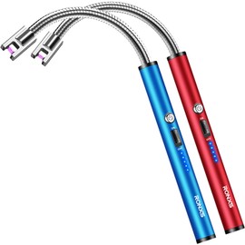 RONXS Lighter Electric Lighter Rechargeable Arc Type C Candle Lighters with LED Battery Display, Flexible Neck Windproof Flameless Plasma Long Lighters for Candle BBQ Camping (M-Red&Blue)