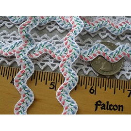 3 Yards (SRAO) Embroidered Cotton Featherstitch RIC Rack Trim White Pink Green Blue RIC Rack 9/16" Vintage Tiny Tulips Floral Trim