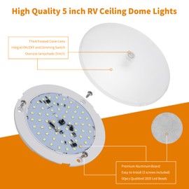 RVZONE RV Lights Interior, 5 Inch Cool White RV LED Ceiling Puck Light Dimmable 12V Camper Puck Lights 6000-6500k Transparent Frosted 4.5W LED Ceiling Dome Light for Camper Van Trailer Boat, 5-Pack