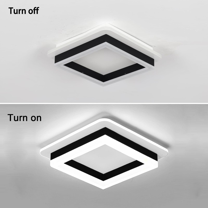 CANEOE Square Modern Led Ceiling Light Fixture, 24W Black Flush