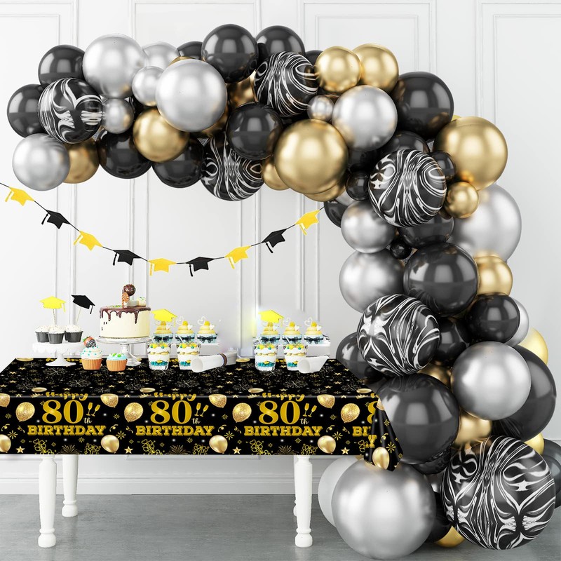 HFBOBP 2 Pack 80th Birthday Tablecloths,54 x 108 inch Disposable