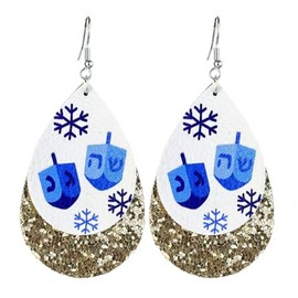 Teardrop Multi-layer Hanukkah Earrings Star of David Earrings Chanukah Earrings Glittery Menorah Earrings for Women Happy Hanukkah Jewelry-D