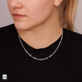 Amberta Women's Paper Clip Necklace 925 Sterling Silver, Sterling Silver, No Gemstone