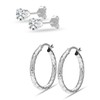 LeCalla 925 Sterling Silver 2 Pairs Small Hoop and Stud