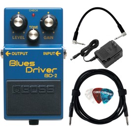 Boss BD-2 Blues Driver Bundle with Power Adapter, 10ft Instrument Cable, 6in Patch Cable, and Picks