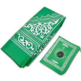 Glamified Muslim Prayer Mat Travel Pocket Friendly Muslim Prayer Rug Qibla Finder Compass (Light Green)