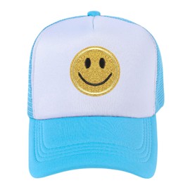 lycycse Sombrero de cara sonriente para mujer, de malla, neón, con parche de sonrisa, retro, gorra de béisbol Y2K, Azul / Patchwork, 7-7 1/2