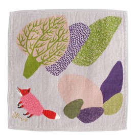 Kusubashi Ori Mon A-65590-86-GY Morita MiW Handkerchief with Soft and Fluffy Animal Motif, Fox, Gray, 9.8 x 9.8 inches (25 x 25 cm)