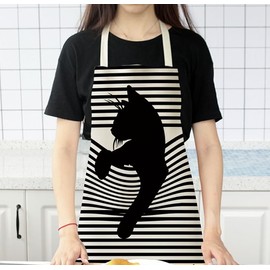 ShopINess Funny and Original Cat Apron for Adults and Children Ideal for BBQ Parties and Festivals - Cotton and Linen Machine Washable, black cat