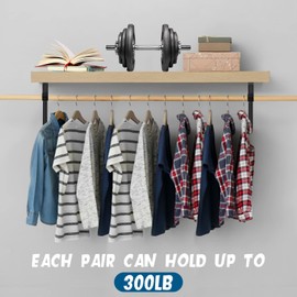 Nuogo 8 Pcs Heavy Duty Closet Rod Brackets Bulk 11"x11" Black Closet Shelf Bracket with Rod Holder Support 300 lbs Triangular Wall Mount Hangers Hooks with Screw for Home and Decor