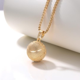 AILUOR Fashion Basketball Pendant Necklace Stainless Steel Chain Hip Hop Sports Necklace Fitness Jewelry (Gold)
