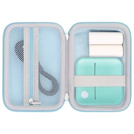 RAIALL Thermal Printer Case for VFU Label Maker Machine/INVISEN Sticker Maker, Travel Mini Thermal Printer Bag Holder, Hard Storage Case with Extra Space for VFU Label Maker Rolls and Cable, Blue