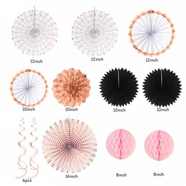 Rose-Gold Pink Black 2025 Graduation Party-Decorations - 18pcs Kit Congratulations Grad Banner-Streamers,She Believed She Could So She Did Garland,Paper Tissue Pom Poms Fan,Honeycomb Lanterns Panduola