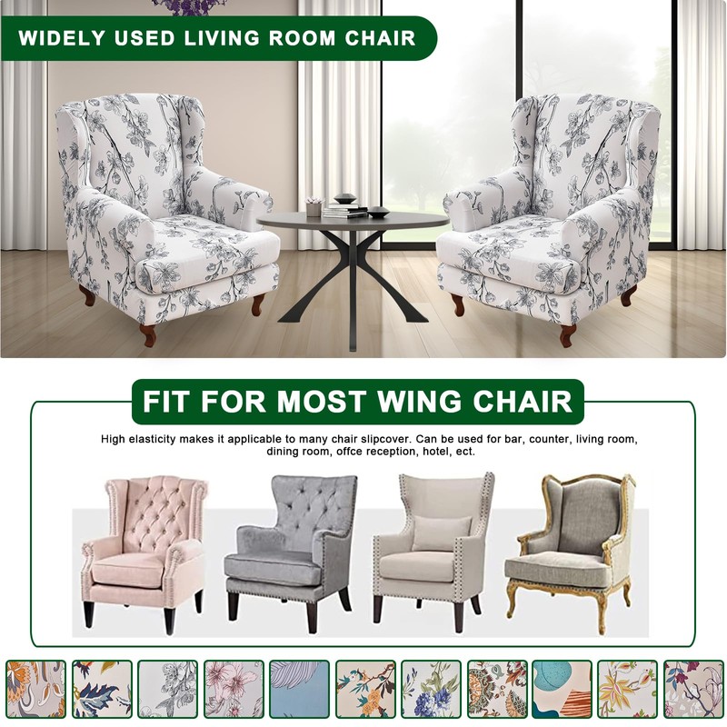 CRFATOP Wingback Chair Covers 2 Pieces Stretch Printed Wing Back