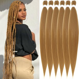 Xusuperb 30 Inch Long Pre Stretched Braiding Hair, Honey Blonde, EZ Braids Extensions, Dark Blonde, Kanekalon Synthetic Hair for Braiding, 6 Packs, Pre-Stretched Braiding Hair, Yaki Braids Hair