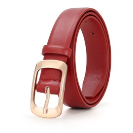 XZQTIVE - Cinturones de piel para mujer, para jeans, cinturones de vestir negro/café con hebillas doradas/plateadas, se ajustan a tallas S a XL, Rojo con hebilla dorada, M-Fit Waist Size 31-37 inches