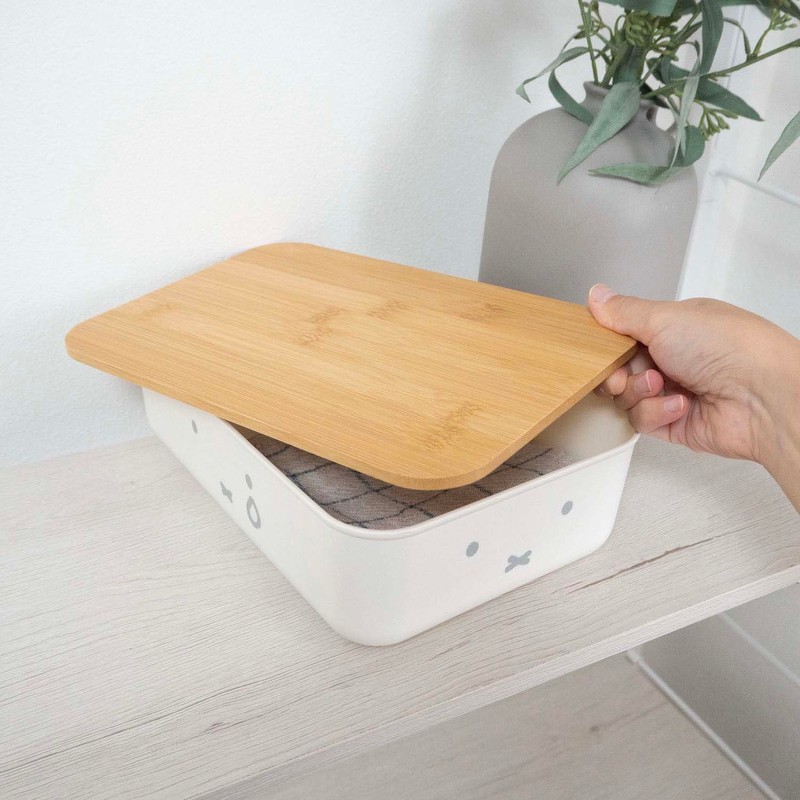 Okato Miffy Bamboo Storage Case with Lid, Small, Stackable, Width