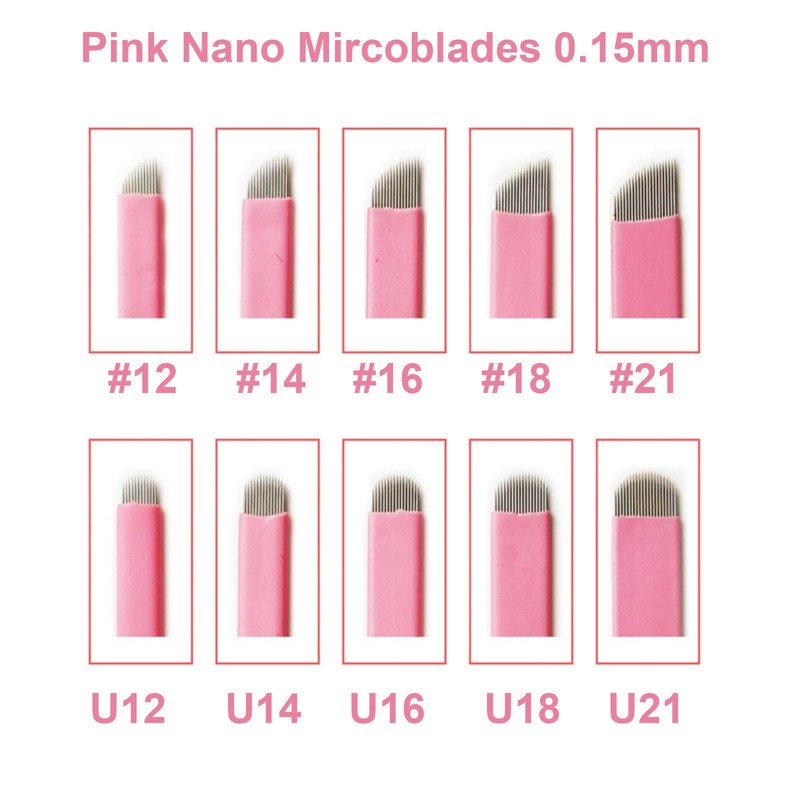 20pcs Pink Microblading Blades 16 Slope 0.15mm Nano Agujas de
