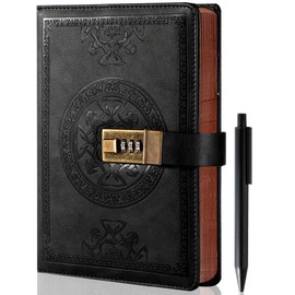 CAGIE Journal with Lock for Men and Women Refillable 290 Lined Pages Locked Journal with Pen, Diary with Lock 180 Lay Flat for Writing Travel Diary, 5.7'' X 8.3'', Black