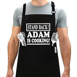 LINEN CLOSET® Adjustable Bbq Aprons for Men Funny Chef Cooking Aprons Kitchen Grilling Gifts for Dad Son Father Husband with 2 Pockets- Adam Cooking Apron