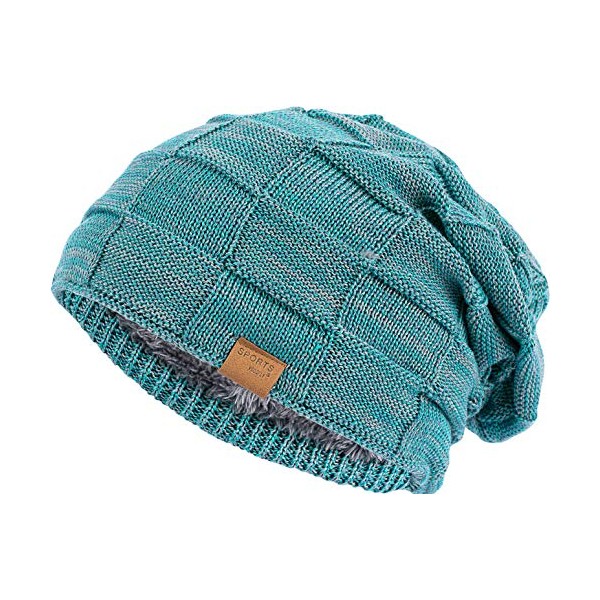 Vgogfly Slouchy Beanie for Men Winter Hats for Guys Cool Beanies Mens Lined Knit Warm Thick Skully Stocking Binie Hat Turquoise