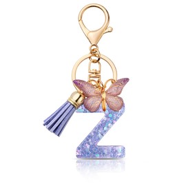 MORSUNBELA Letter Keychain for Girls Pendant Key Ring Butterfly Ring with Letter Z,Purple,s
