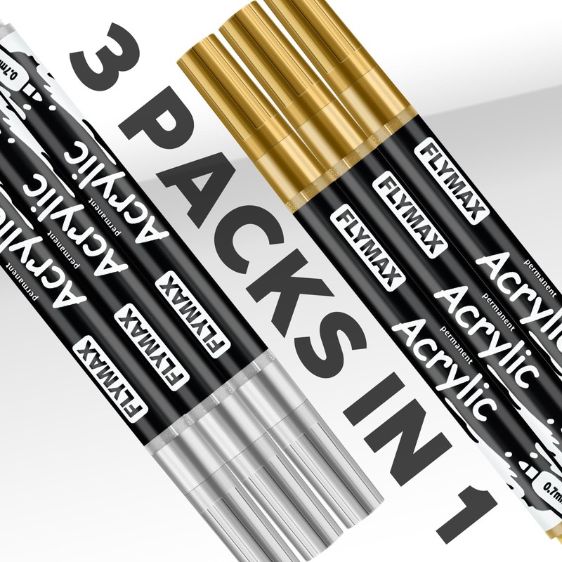 FLYMAX Gold Marker Paint Pens - Permanent Marker Pens Gold
