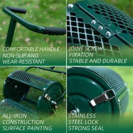 Compost Spreader for Lawn,Peat Moss Spreader,Fertilizer Spreader Roller with Adjustable Handle,Manure Spreaders for for Lawn Top Dressing,Seedling,Top Soil,Heavy Duty Metal Mesh Lawn Roller (GREEN)