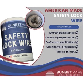 Sunset Wire Safety Lock Wire - T302/304 Stainless Steel Safety Wire for Aviation, Automotive, Industrial Use - 1lb Dispenser Can - Made in USA (0.020 in)