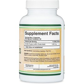 Ox Bile Supplement for No Gallbladder (1,000mg Per Serving, 500mg per Capsule, 120 Capsules) Standardized to 45% Cholic Acid Bile Salts to Help Address Bile Salt Deficiencies by Double Wood