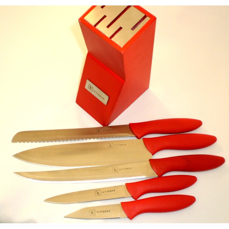 Kittamor 6 Knife Set with Red Wooden Block
