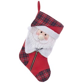 Kurt S. Adler Kurt Adler 21" Red Plaid Felt Santa and Zipper Stocking