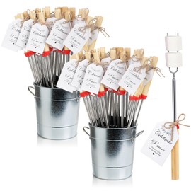 Yoande 48 Sets S'mores Party Favor Includes Smores Sticks for Fire Pit Celebrate Smore Birthday Party Favors Tags with String Extendable Marshmellow Sticks Smores Skewers for Wedding Camping
