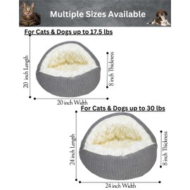 Comfy Whiskers Hooded Plush Corduroy Cat Bed Cave - Cozy Indoor Cat Bed, Calming Soft Faux Fur, Anti-Anxiety Corduroy Cat Cave, Washable Anti-Slip Cat Bed (Gray, M)