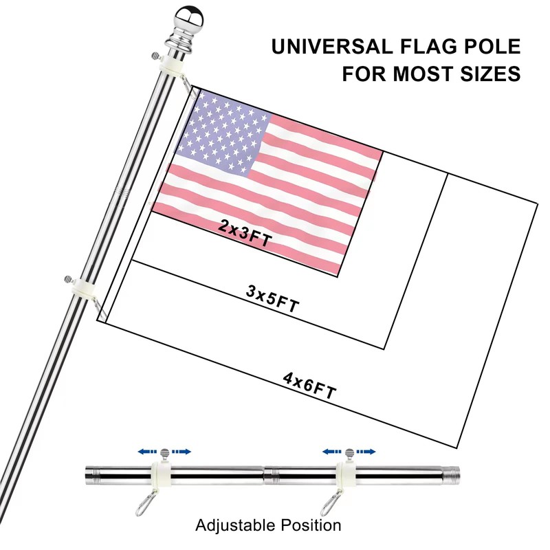 6FT Thickened Flag Pole,Heavy Duty Stainless Steel Flagpole mounting,Rustproof for