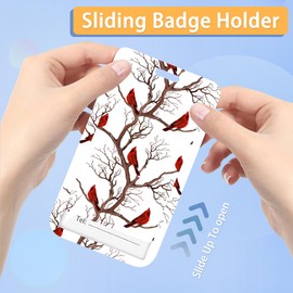 Red Cardinal Badge Holder Reel Carabiner Clip & Detachable Lanyard, Strap Fashionable Vertical Card Protector for Women Nurse Teacher Student