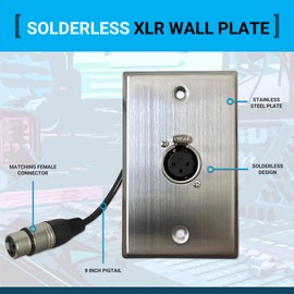 DIYTECH XLR Wall Plate, Solderless XLR Wall Plate, XLR Wall Plate No Solder, Audio Wall Plate, XLR Wall Plate, for Pro Audio Installation (Female to Female 1-Port)