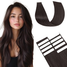 TESS Hair Extensions Tape In Human Hair Real Hair Invisible Thin Type 10 Pcs 15G Lightweight For Highlight Straight Long - #1B Natural Black - 20 Inch