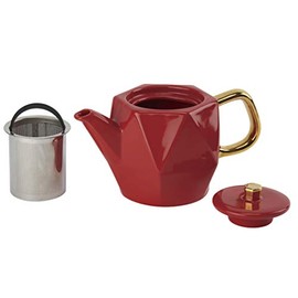 casaWare 24-Ounce Premium High-Fired Stoneware Hex Teapot with a Glossy Glaze, Removable Ultra-Fine Mesh Stainless Steel Infuser (Poinsettia)