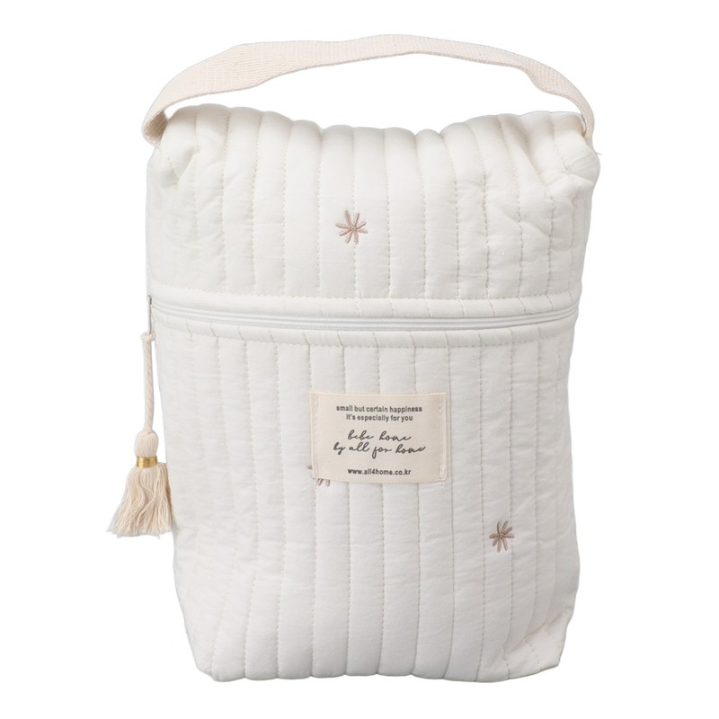 Cute Quilting Embroidered Pattern Diapers Bag Cotton Baby Stroller Zipper