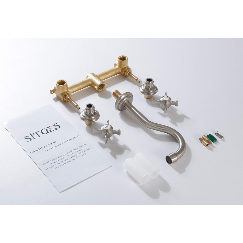 SITGES Wall Faucet,Two Handle Bathroom Sink Wall Mount Faucet with