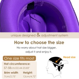 Gossifan Men & Women Belt Buckle Fedora Hat Wide Brim Floppy Panama Hat-Chain Belt Purple