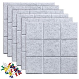 Uoisaiko Large Cork Board Felt Board Tiles for Walls with 30 Push Pins, 11.8"x11.8" Pack of 6 Pin Board Notice Boards for Home Office Kitchen, Bulletin Board Wall Tiles for Photos Memos