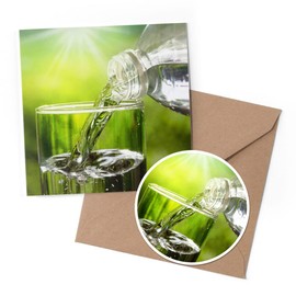 1 x Greeting Card & 10 cm Round Sticker Set - Water Drink Healthy Living Lifestyle - Birthday Thank You Friend Lover Fan Mum Dad Kids #24589