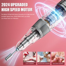 BECOSEFU Electric Nail Drill Machine - 35000RPM Electric Nail File Portable Nail Drill Professional Rechargeable, Acrylic Gel Grinder Buffer Tools Manicure Pedicure Polishing Nail Drill, Pink