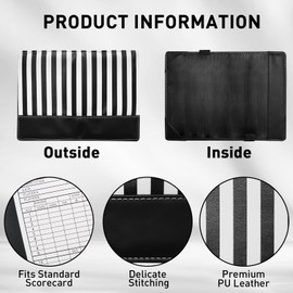 FINGER TEN Golf Scorecard Holder Synthetic Leather with 2 Pencils Value Gift Pack, Golf Score Counter Book Yardage Organiser Soft Deluxe Genuine for Men Women Color Black Brown Navy (White)